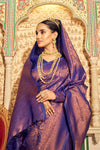 Indigo Blue Soft Handloom Weaving Silk in Copper Zari