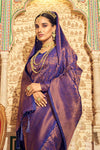 Indigo Blue Soft Handloom Weaving Silk in Copper Zari
