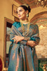 Cyan Green Soft Handloom Weaving Silk in Copper Zari