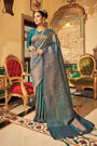 Cyan Green Soft Handloom Weaving Silk in Copper Zari
