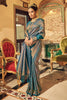 Cyan Green Soft Handloom Weaving Silk in Copper Zari