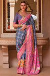 Blue Smoothy Printed Patola Silk with Designer Border