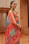 Cornflower Blue Smoothy Printed Patola Silk with Designer Border