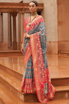 Cornflower Blue Smoothy Printed Patola Silk with Designer Border