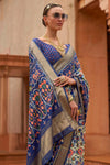 Cream & Admiral Blue Smoothy Printed Patola Silk with Designer Border