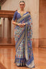 Cream & Admiral Blue Smoothy Printed Patola Silk with Designer Border