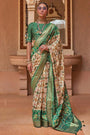 Light Brown & Cadmium Green Smoothy Printed Patola Silk with Designer Border