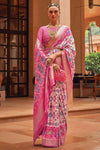 Pink & Blue Smoothy Printed Patola Silk with Designer Border