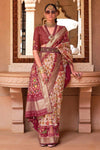 Cream & Brown Patola Silk Saree  with Designer Border