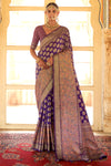 Grape Purple Banarasi Silk Saree With Zari Weaving Work