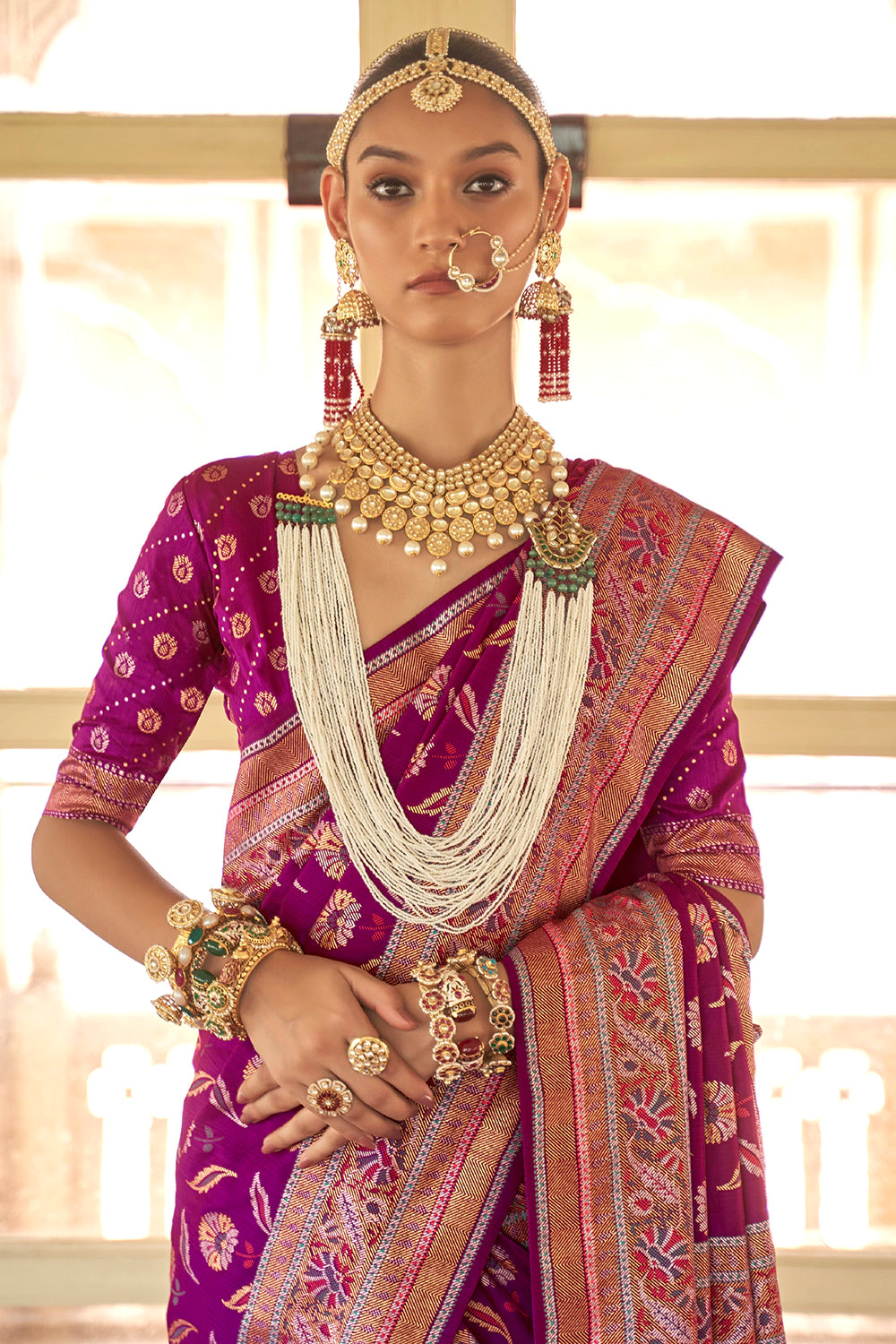 Bright Pink Banarasi Silk Saree With Zari Weaving Work