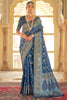 Blue Patola Silk Saree  Zari Weaving With Blouse