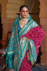 Latest Pink and Sky blue Soft Silk Saree With Hand Print