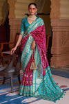 Latest Pink and Sky blue Soft Silk Saree With Hand Print