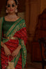 Stylish Red And Green Colour Soft Silk Saree With Hand Print