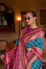 Latest Baby Pink And Sky Blue Colour Soft Silk Saree With Hand Print