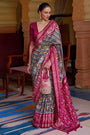 Stylish Pink And Grey Colour Soft Silk Saree With Hand Print