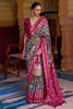 Stylish Pink And Grey Colour Soft Silk Saree With Hand Print