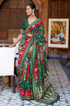 Lava Red & Green Pure Silk Designer Patola Saree