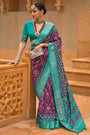 Wine Pure Dola Silk Designer Patola Saree