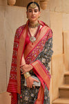 Black Pure Dola Silk Designer Patola Saree