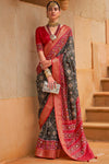 Black & Red Pure Dola Silk Designer Patola Saree