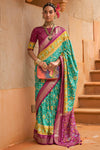 Firozi & Dark Pink Pure Dola Silk Designer Patola Saree