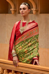 Lime Green Pure Dola Silk Designer Patola Saree