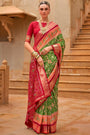 Lime Green Pure Dola Silk Designer Patola Saree