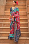 Red & Blue Pure Dola Silk Designer Patola Saree