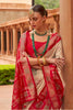 Red And Cream Pure Silk Patola Saree Zari Weaving With Blouse