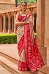 Red And Cream Pure Silk Patola Saree Zari Weaving With Blouse
