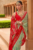 Mint And Red Pure Silk Patola Saree Zari Weaving With Blouse