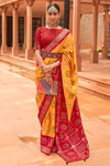Dark Yellow And Red Pure Silk Patola Saree Zari Weaving With Blouse