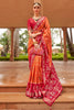 Peach And Red Pure Silk Patola Saree Zari Weaving With Blouse