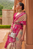 Cream And Pink Pure Silk Patola Saree Zari Weaving With Blouse