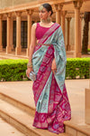 Sky Blue And Red Pure Silk Patola Saree Zari Weaving With Blouse