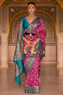 Pink And Cyan Blue Patola Saree