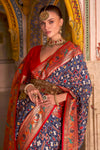 Denim Blue And Red Patola Saree