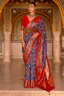 Denim Blue And Red Patola Saree