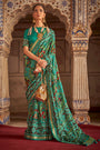 Green Soft Cotton Silk Patola Saree With Printed Work