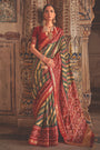 Maroon And Green Soft Cotton Silk Patola Saree