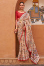 Cream Pure Tissue silk with Beautiful Designer blouse & Patola Print
