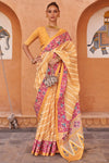 Yellow Tissue Silk Saree With Patola Printed Work