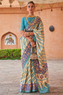 Sky Blue  Pure Tissue silk with Beautiful Designer blouse & Patola Print