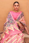 Pink  Pure Tissue silk with Beautiful Designer blouse & Patola Print