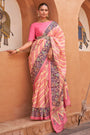 Pink  Pure Tissue silk with Beautiful Designer blouse & Patola Print