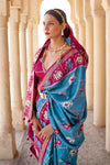 Firozi Blue Pure Silk Designer Patola Saree