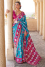Firozi Blue Pure Silk Designer Patola Saree