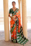 Rust Orange Pure Silk Designer Patola Saree